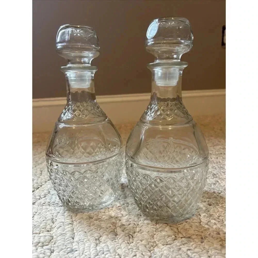 Princess House Pair Spirits 10" Decanters Clear Crystal Glass Matching Old Money